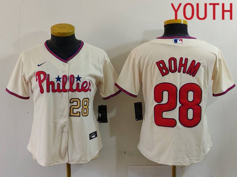 Youth Philadelphia Phillies #28 Bohm Cream Game 2024 Nike MLB Jersey style 3->youth mlb jersey->Youth Jersey